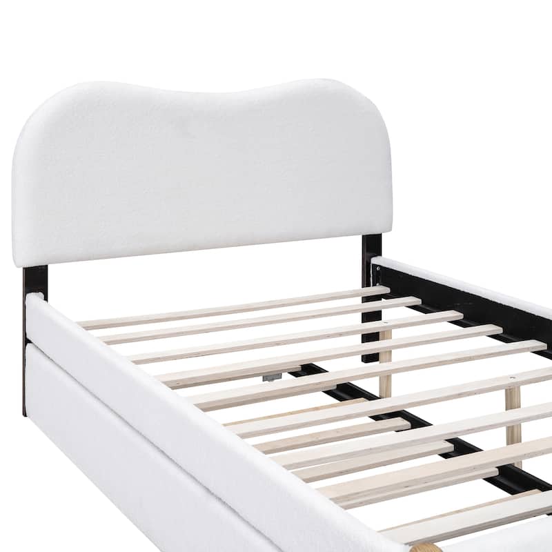 Upholstered Platform Bed with Wood Supporting Feet and Twin Size Trundle
