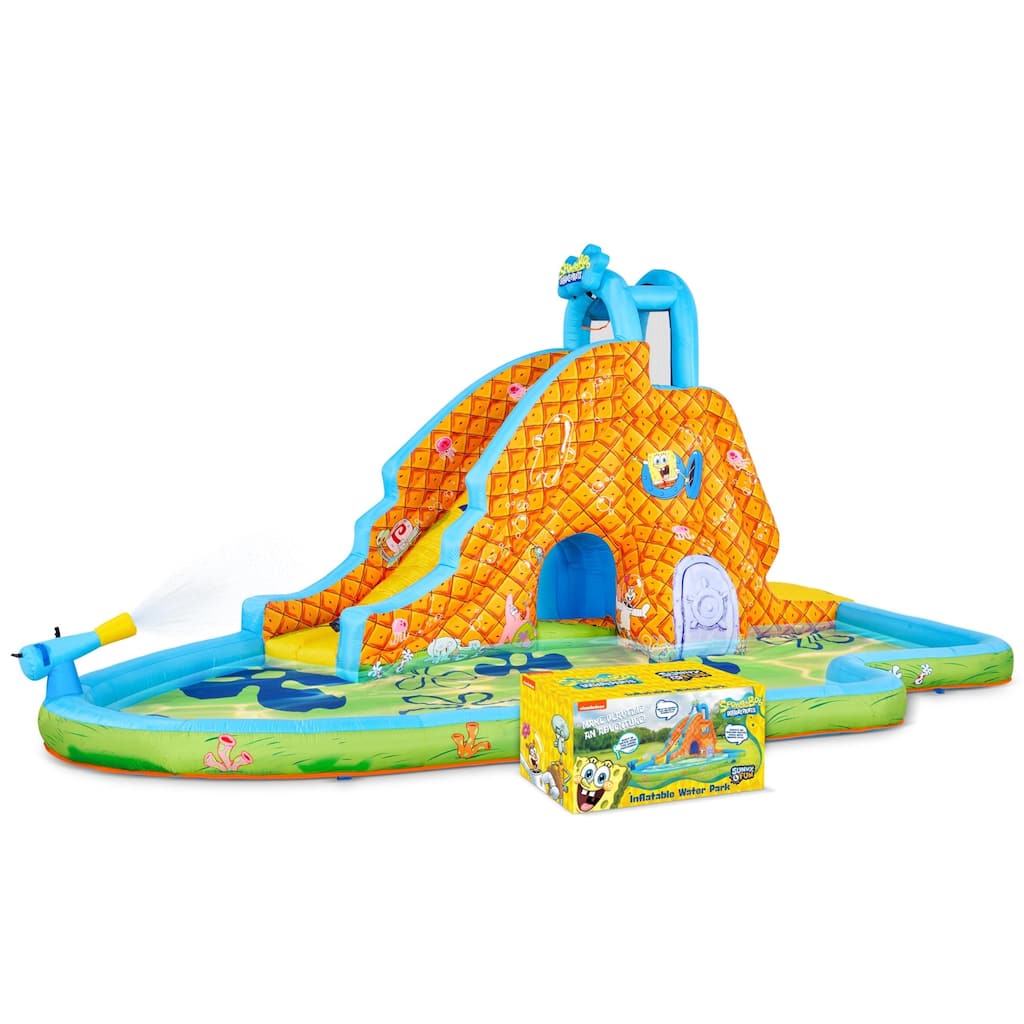 Sunny & Fun SpongeBob Slide 'N Spray Inflatable Water Slide with Climbing Wall, Splash Down Pool & More - One Size