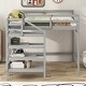 preview thumbnail 12 of 20, Full Size Wood Loft Bed with Built-in Storage Staircase & Hanger for Clothes Gray