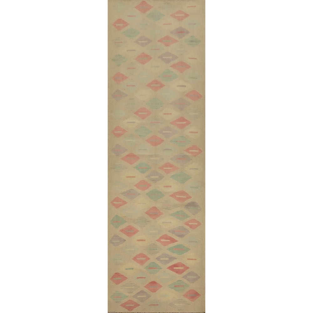 Hand Woven Oriental 100% Wool Carpet Southwestern Modern Multi-Colored Kilim Runner Rug - 11' 10'' X 2' 6''