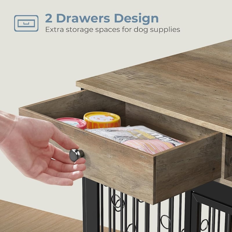 70.86'' Dog Crate Furniture Large Breed TV Stand with 2 Drawer & Double Rooms