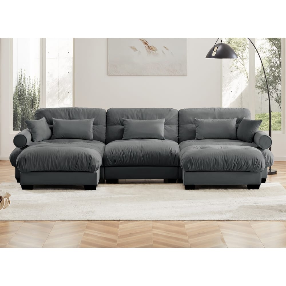Modern Reversible 3-Seat Modular Sectional Corner Sofa Couch with Waist Pillows