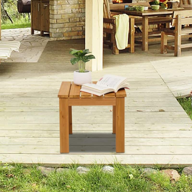 Wooden Square Side End Table Patio Coffee Bistro Table Indoor Outdoor Natural - Natural