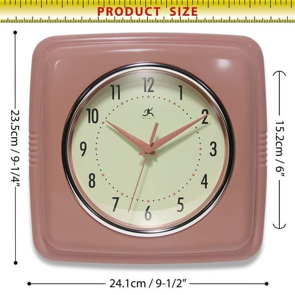 dimension image slide 2 of 22, Infinity Instruments Retro 9.25-inch Square Wall Clock - 9.25 x 1.875 x 9.5