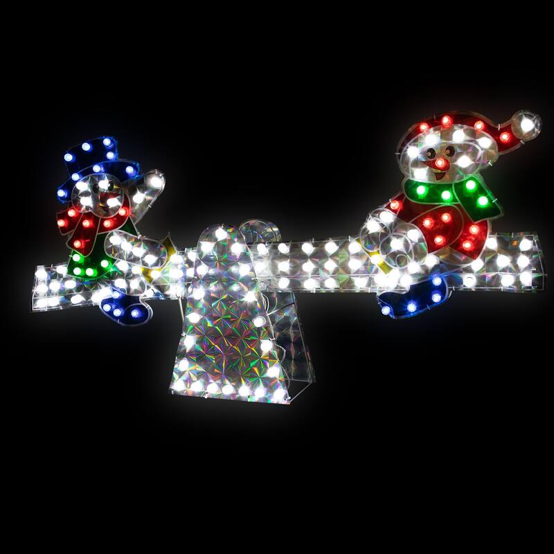48" Yellow Red Holographic Snowmen on See Saw Outdoor Christmas Decor - Multi