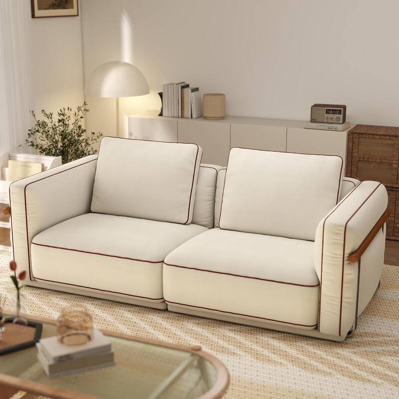 Modular Loveseat Sofa Cloud Sofa with Ottoman, Soft Sectional Sofa Chaise Lounge Sofa with Removable Cushions - White