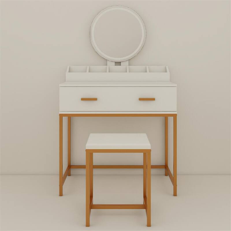 31.5" Wood Makeup Vanity Table with Mirror,Stool and Drawers
