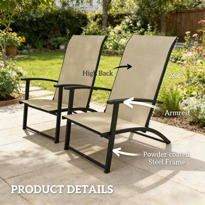 GDFStudio - Petersen High Back Folding Outdoor Dining Chairs Set of 2 - Set of 2