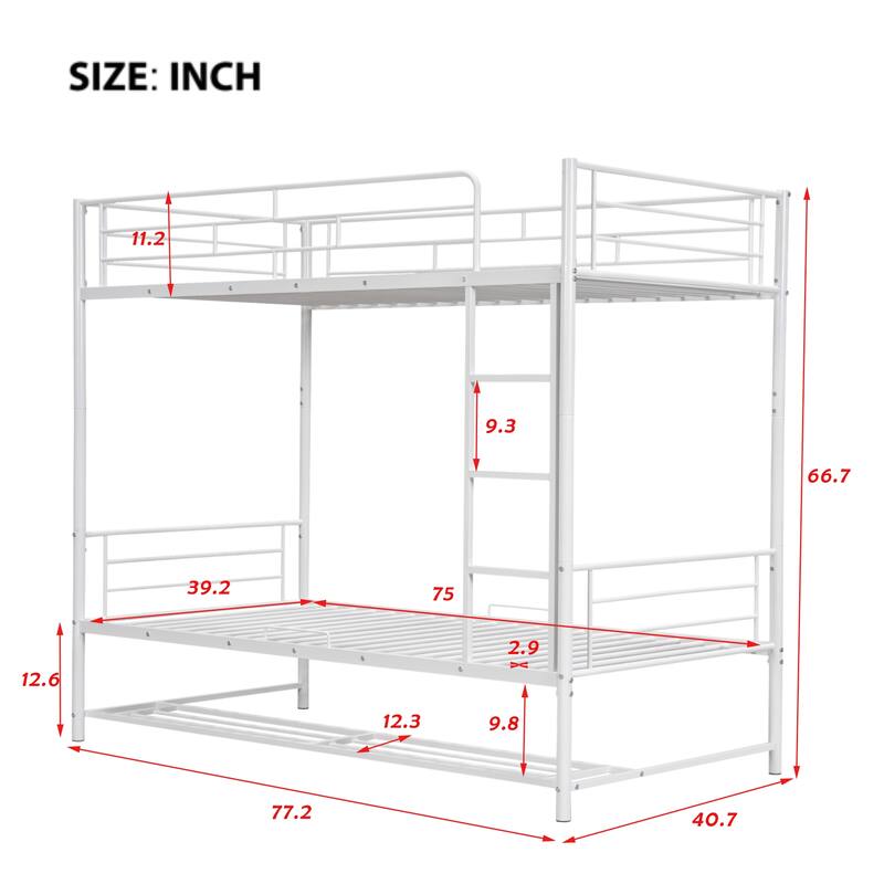 Metal Bunk Bed with Shelf and Guardrails