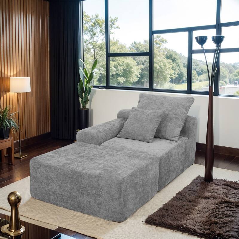 111.2" L-Shaped Sectional Sofa - Modular Velvet Couch with Adjustable Chenille Configurations