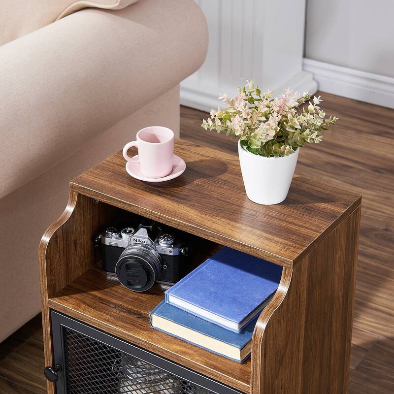 VECELO Mid CenturyEnd Tables with Storage Shelf, Brown Modern Nightstand/Bedside Table/Side Table/Sofa Table