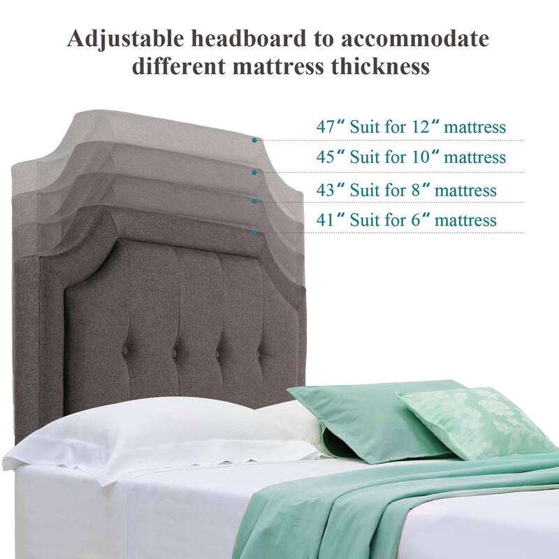 VECELO 3-pieces Height Adjustable Tufted Upholstered Bed Frame and Modern Nightstand Sets