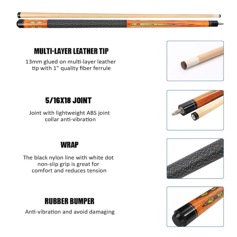 GSE™ Set of 4 Maple Hardwood Billiard Pool Cue Sticks for Men/Women. 58" 2-Piece Pool Cue Set for House or Commercial Use