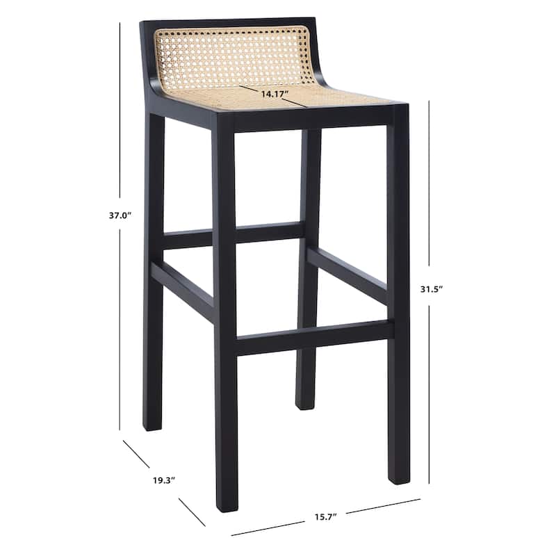 SAFAVIEH Crete Low Back Cane Bar Stool - 16" W x 20" D x 38" H - 16Wx19Dx37H