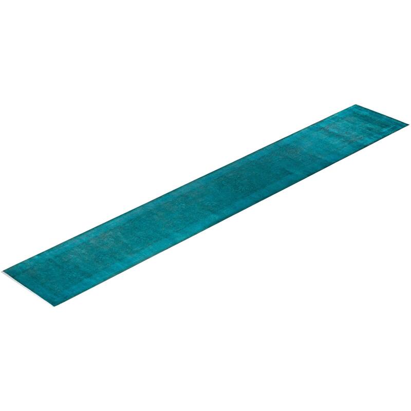 Overton Hand Knotted Wool Vintage Inspired Modern Contemporary Overdyed Blue Runner Rug - 2' 7" x 18' 3"