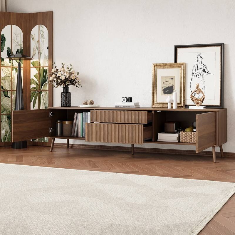 Modern Fluted 70" TV Stand for TVs up to 80", Entertainment Center TV Media Console Table with Storage Drawers