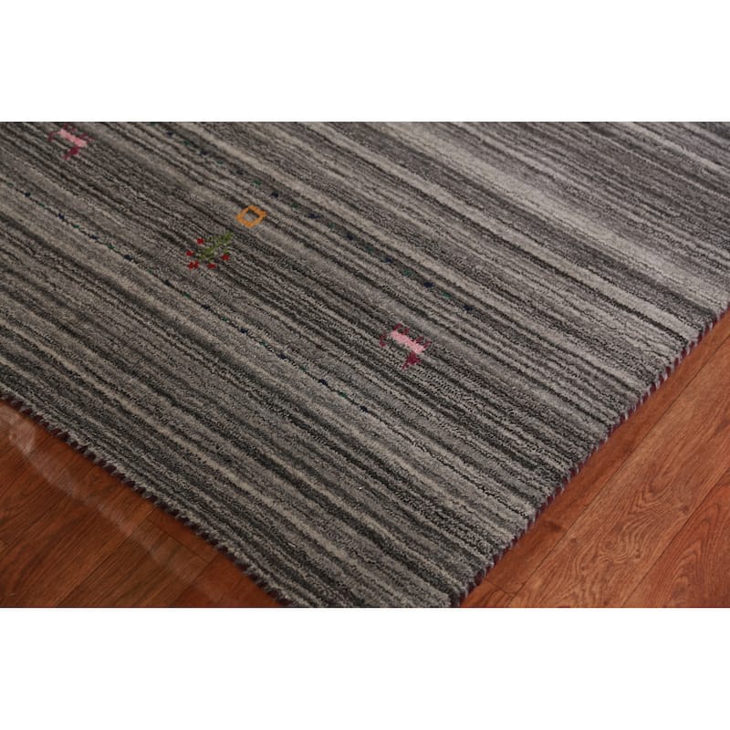 Hand Knotted Oriental 100% Wool Carpet Tribal Tribal Greys & Charcoal Gabbeh Area Rug - 9' 9'' X 8' 1''