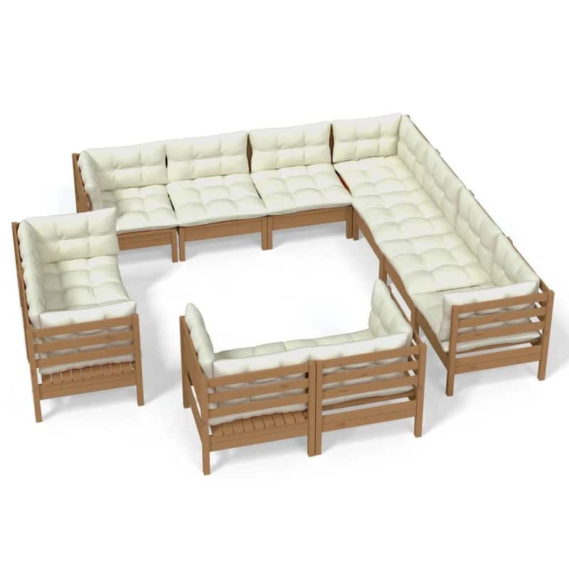vidaXL Solid Pinewood Patio Lounge Set 12 Piece with Cushions Multi Colors - 25" x 25" x 24.6"