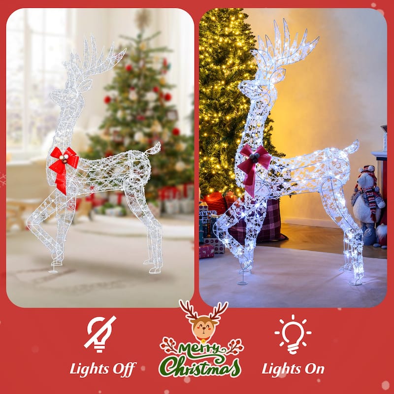 Gymax 5 FT Outdoor Pre-Lit Christmas Reindeer w/100 LED Lights Holiday - Multi-Color