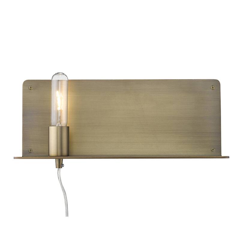 Modern XL Dull Gold Plug-In Wall Sconce with Shelf and Ambient LED Light Fixture E26 Base - 6" H x 15" W x 5" D