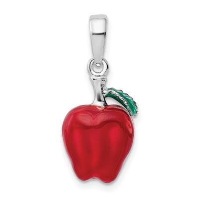 Diamond2Deal 925 Sterling Silver Rhodium-Plated Polished 3D Enameled Apple Charm Pendant (L- 24 mm, W- 10.5 mm)