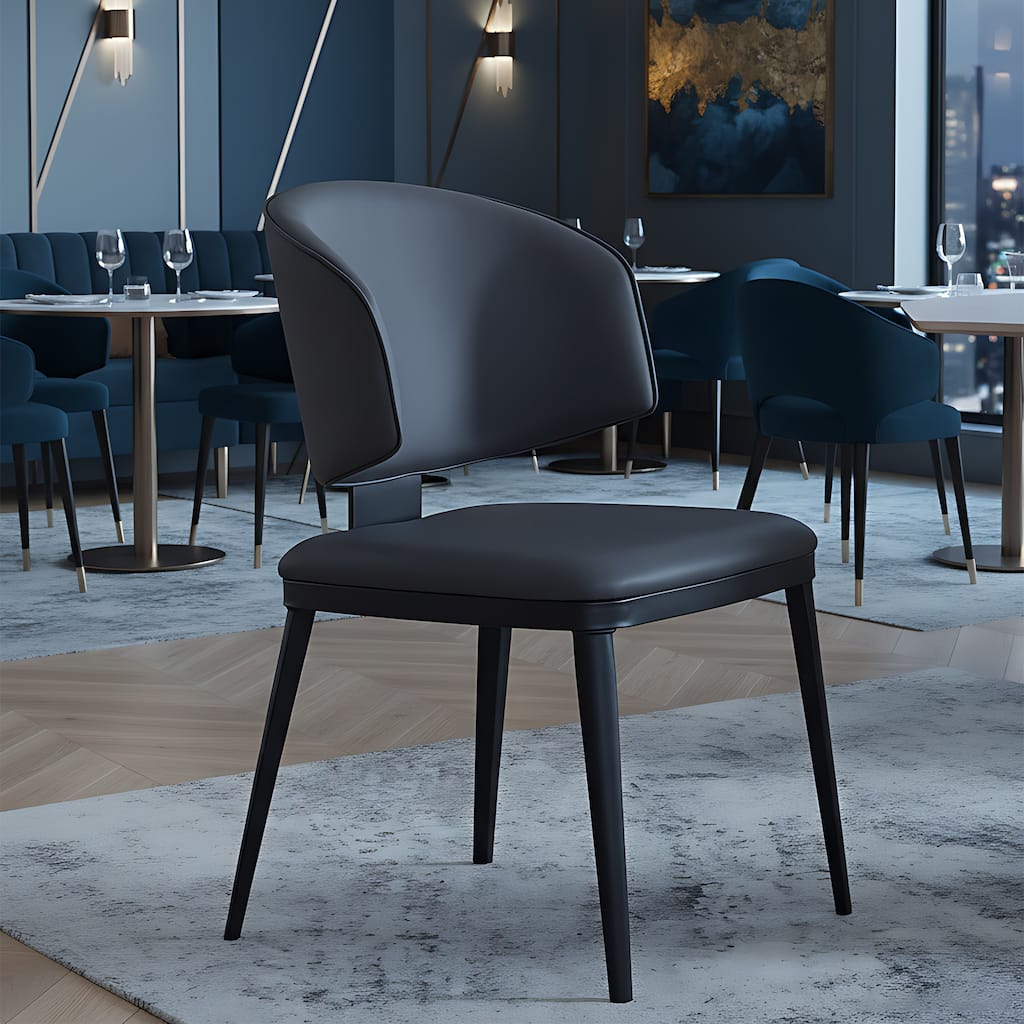 Modern Armless Faux Leather Upholstered Dining Chair with Curved Floating Back & Black Metal Legs - N/A