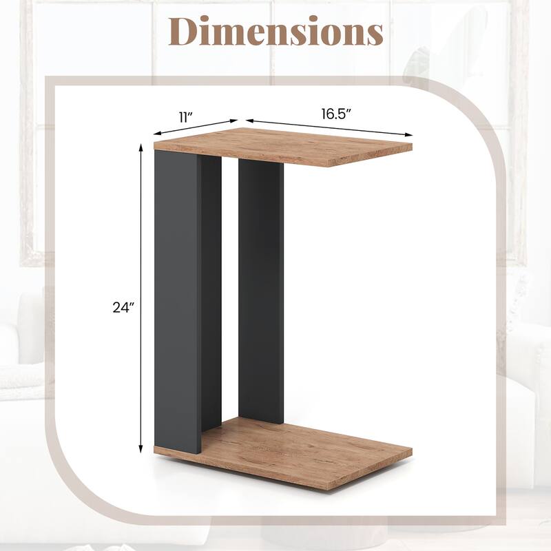 Gymax 2PCS 2-Tier C Shaped Side Table w/ Universal Wheels & Shelf for