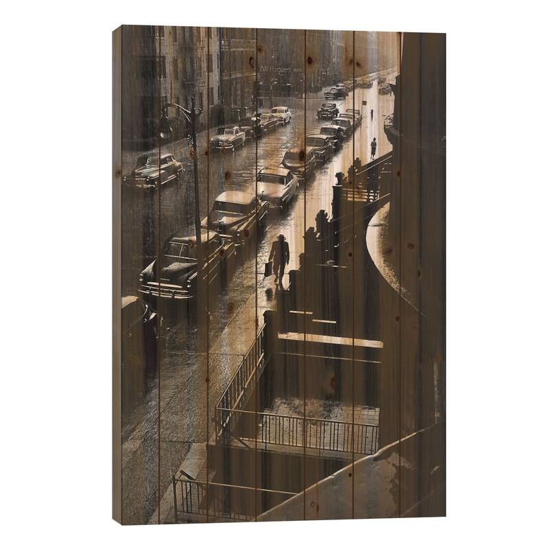 Man In Rain (NYC, 1952) Print On Wood by Ruth Orkin - Multi-Color - 40x26x1.5