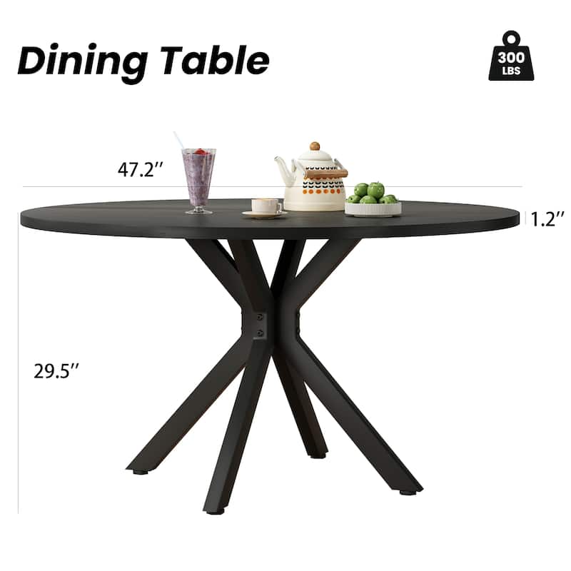 Wood Coffee Table Cocktail Table, Round Dining Table for 4-6 People, Modern Kitchen Table with Sturdy Base