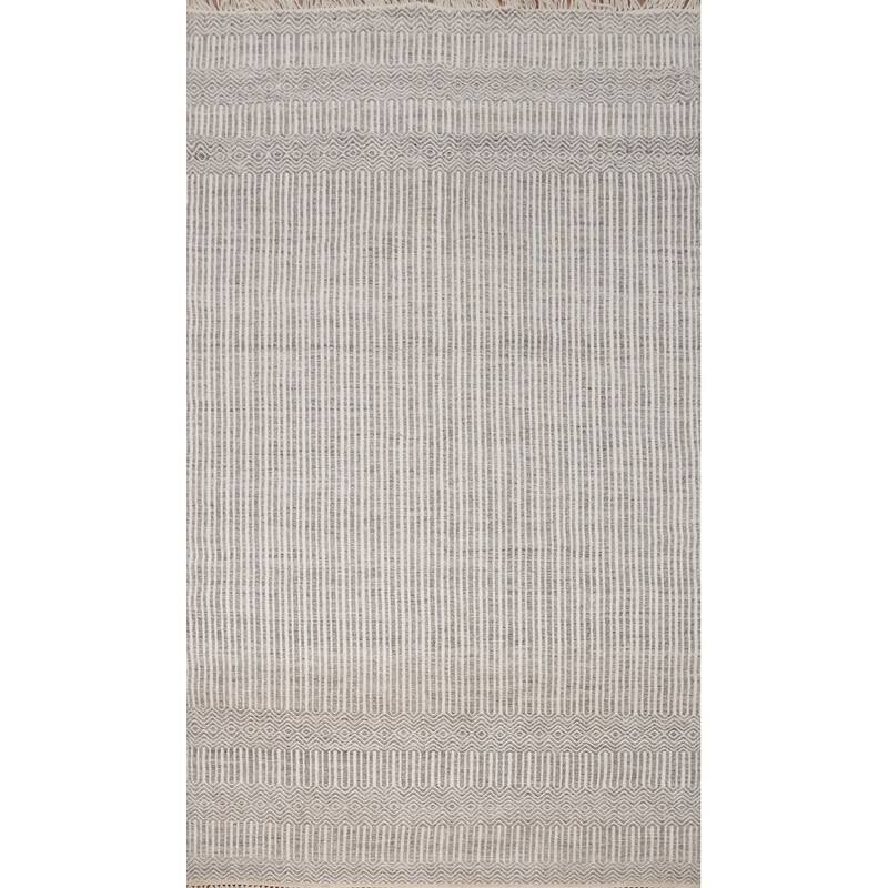 Hand Woven Oriental 100% Wool Carpet Traditional Geometric Multi-Colored Durrie-Kilim Area Rug - 8' 3'' X 5' 1''