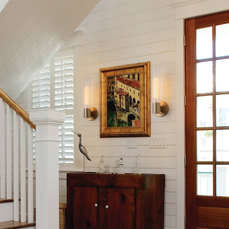 Modern Gold Wall Sconce with Glass Cylinder Shade - Elegant Lighting Fixture for Hallway, Bedroom, or Living Room - W4.3"