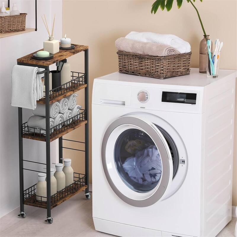 Storage Cart Rolling Kitchen Cart with Wheels Narrow Laundry Storage Utility Cart - 7.08"D x 16.53"W x 34.56"H