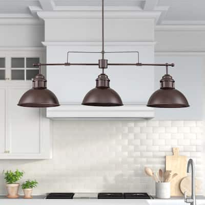 3-Light Modern Industrial Metal Linear Dome Island Pendant Light for Kitchen Island, Pool Table, Dining Room