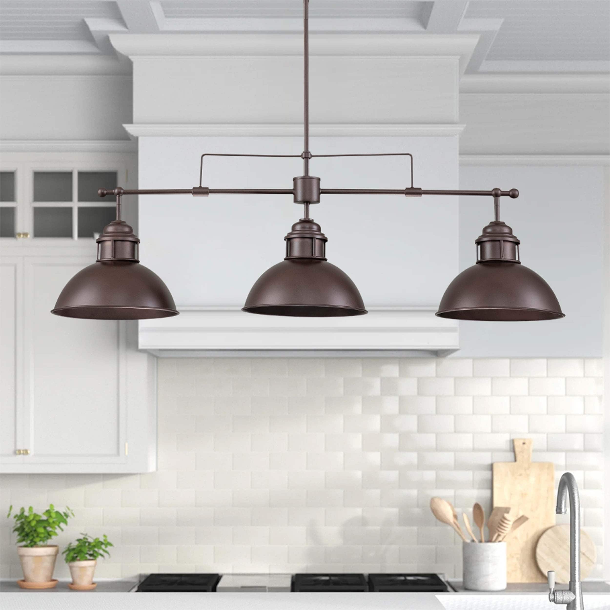 3-Light Modern Industrial Metal Linear Dome Island Pendant Light for Kitchen Island, Pool Table, Dining Room
