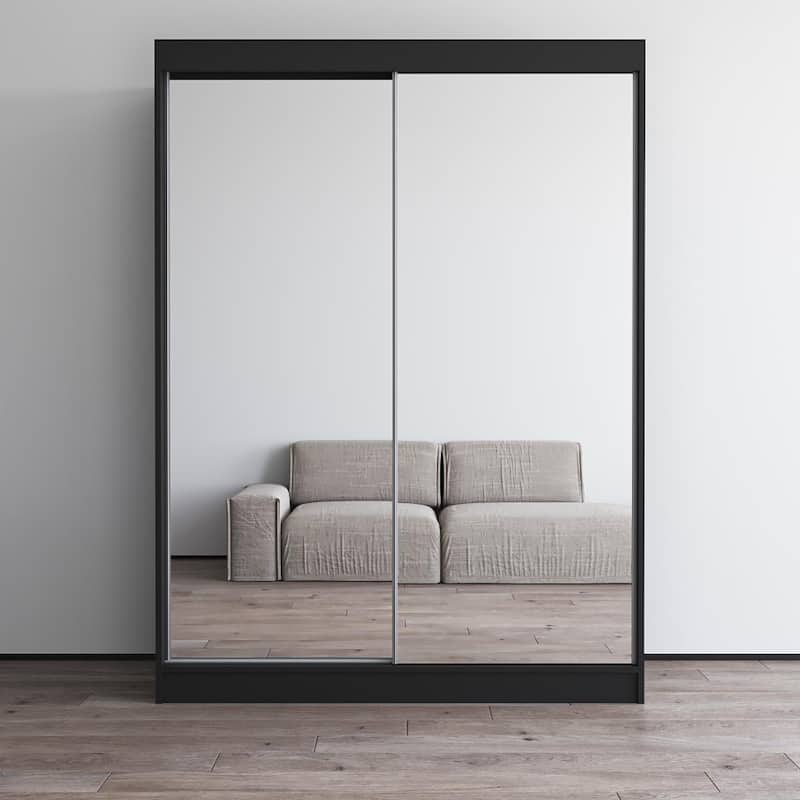 Copper Grove Parasol Modern Glossy Mirrored 2-door Wardrobe Armoire - Black-59"