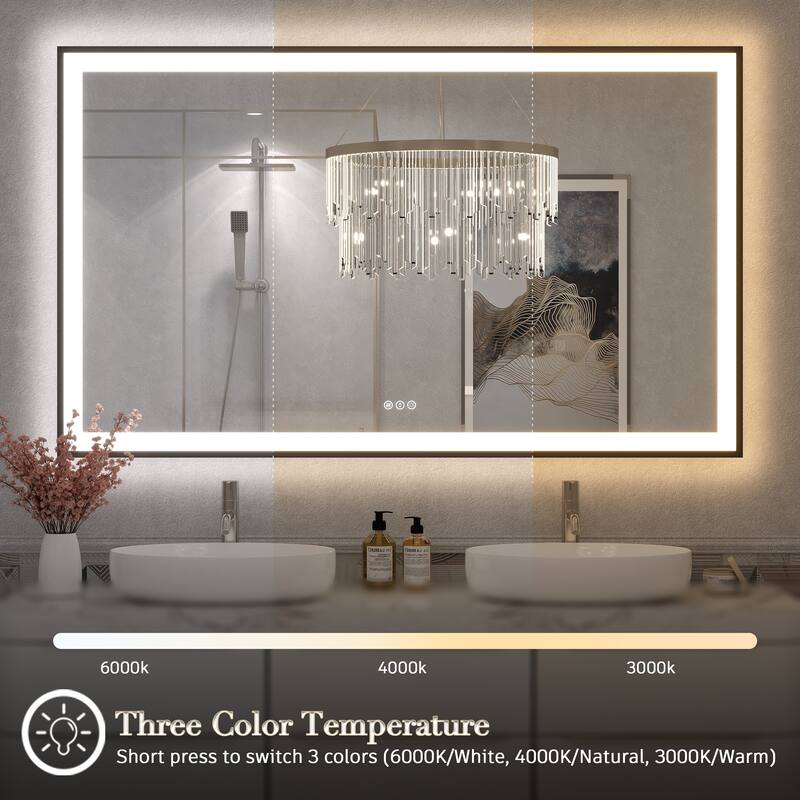 Extra Large Black Frame LED Bathroom Vanity Mirror with 3 Years Warranty and UL Certified