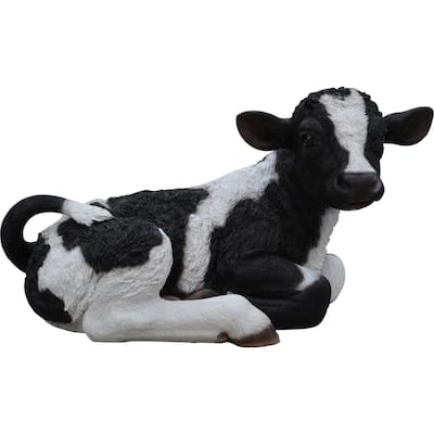 21" Black Calf Laying Down Outdoor Garden Statue