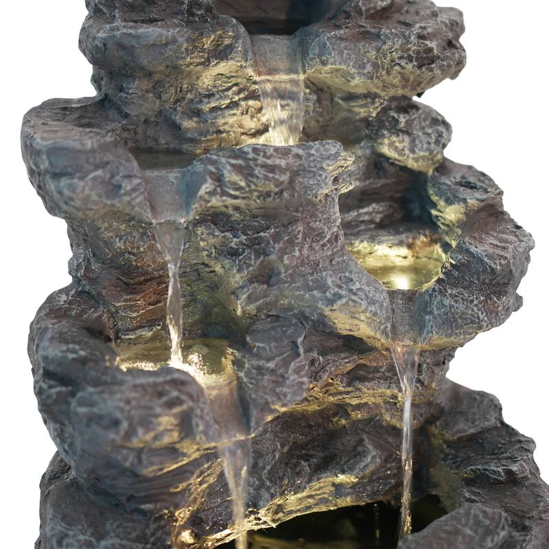 Christopher Knight Home - Kim 5-Tiered Concrete Tall Slim Fountain LED-Lit Column