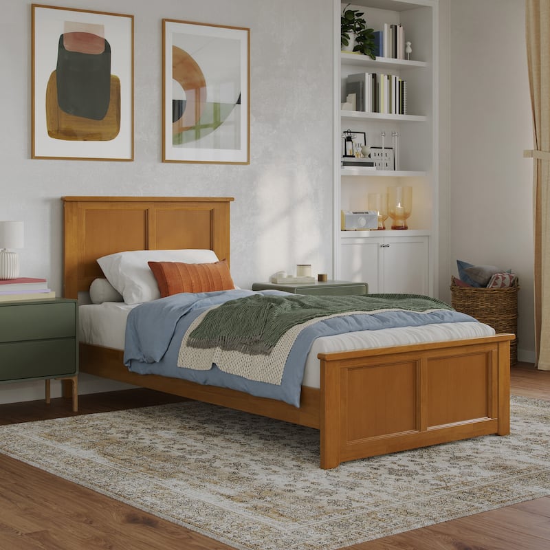 Charlotte Solid Wood Low Profile Platform Bed with Matching Footboard - Light Toffee - Twin XL