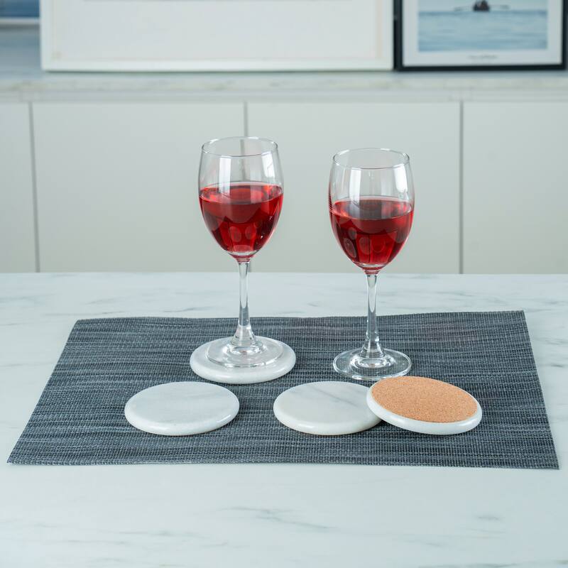Creative Home White Marble Round Coaster Set (Set of 4)