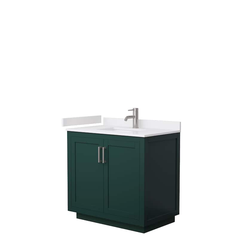 Miranda Single Vanity Set, Cultured Marble Top, No Mirror - 36-Inch Single - Green, Nickel Trim, White Cultured Marble Top