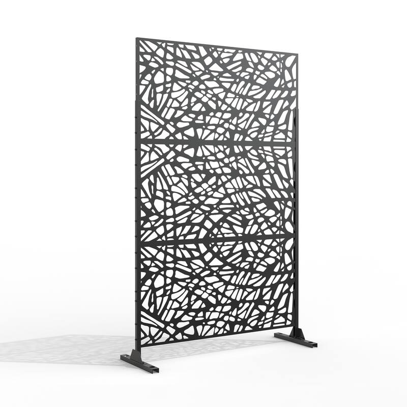 Black Metal Free Standing Outdoor Privacy Screen for Patio Garden