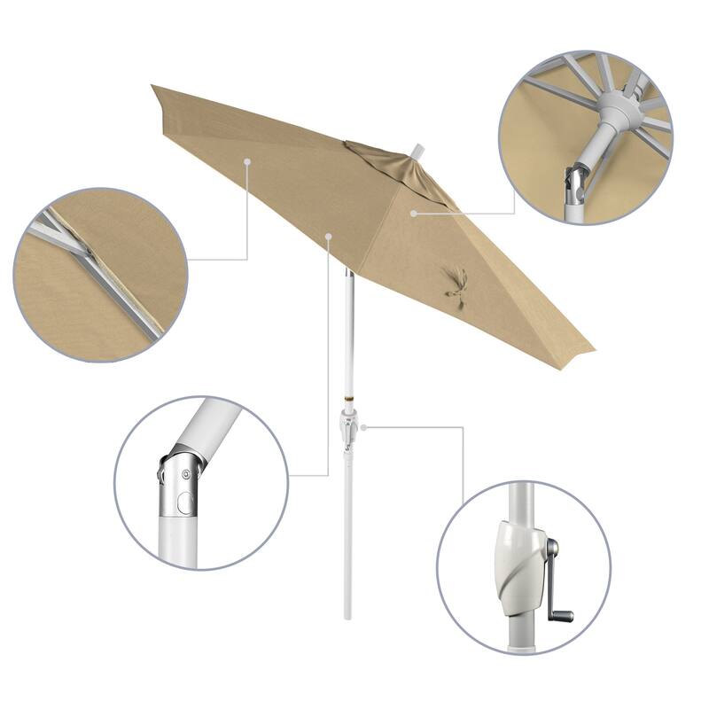 California Umbrella 7.5' Round Crank Lift Push Button Tilt White Aluminum Patio Umbrella Sunbrella