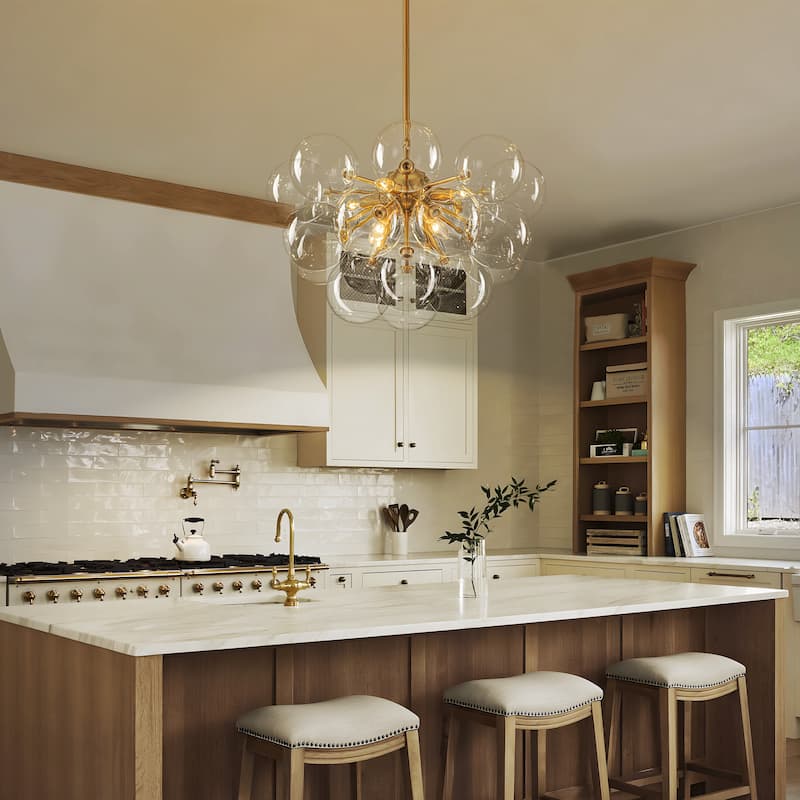Starsky 12‑Light Linear Chandelier with Clear Glass Globes - Black or Gold Finish