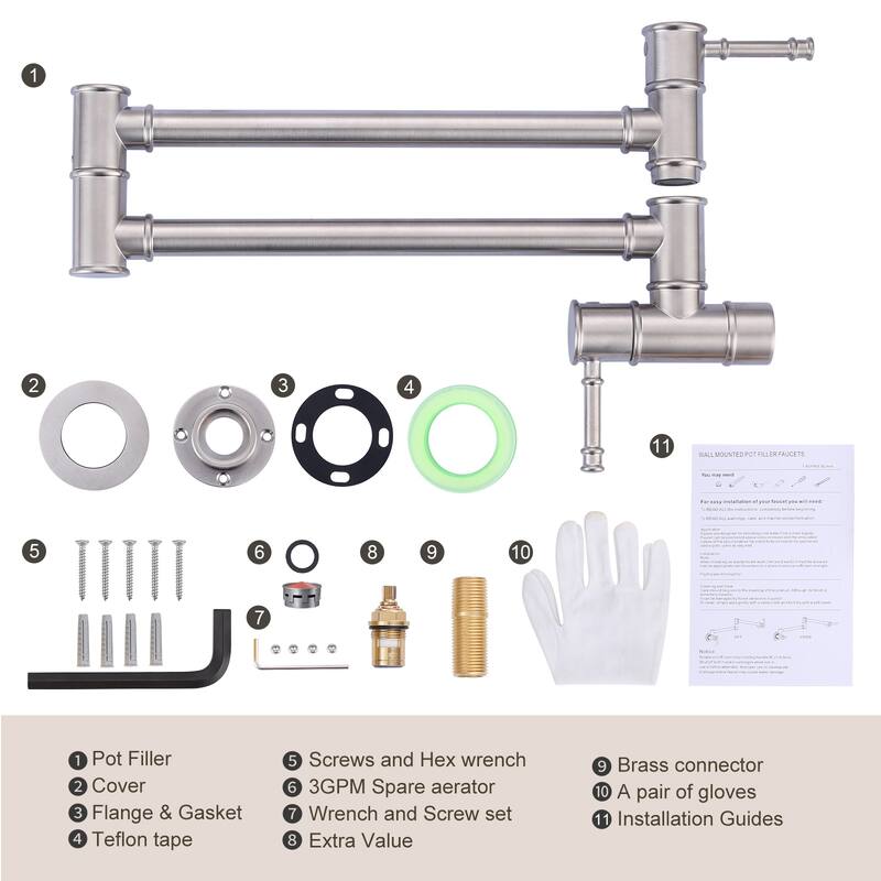 WOWOW 23.5-inch Wall Mount Pot Filler with Double Handle