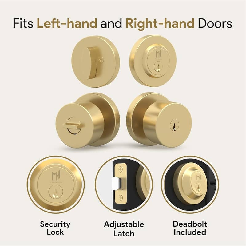 Mega Handles BUENA Round Entry Door Knob and Deadbolt Lock Set – Keyed Combo for Left or Right-Handed Doors, Reversible Design