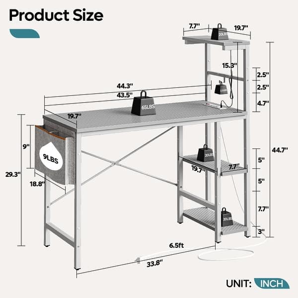 dimension image slide 4 of 9, Computer Desk Home Office Desk with LED & Adjustable Shelves