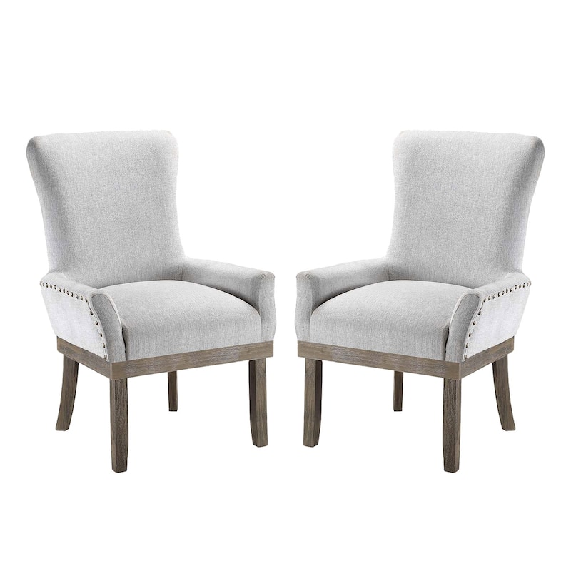Linen Upholstered Dining Arm Chair in Gray Finish - Set of 2 - Gray