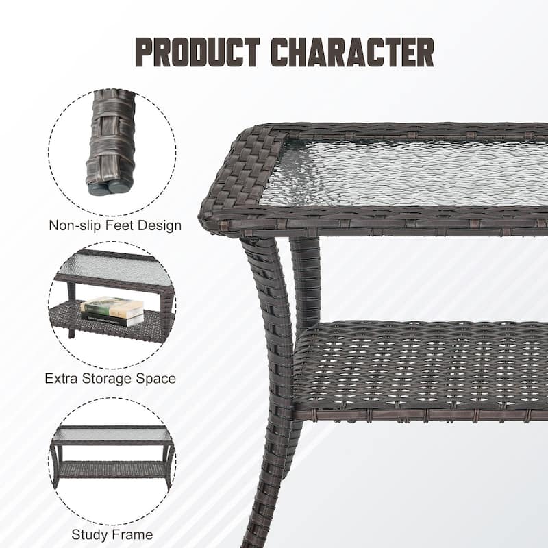 Stylish Outdoor Wicker Coffee Table with Glass Top