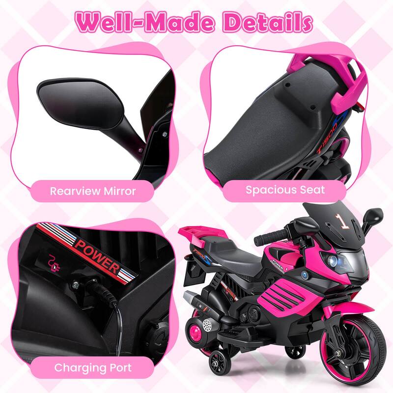 Costway 6V Kids Motorcycle with Music, Horn, Detachable Training